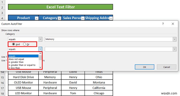 Excel でテキスト フィルタを使用する方法 (5 つの例)