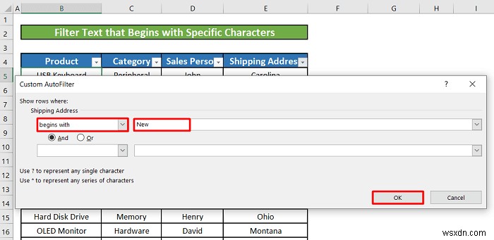 Excel でテキスト フィルタを使用する方法 (5 つの例)