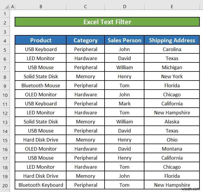 Excel でテキスト フィルタを使用する方法 (5 つの例)