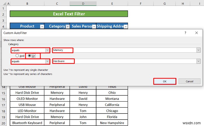 Excel でテキスト フィルタを使用する方法 (5 つの例)