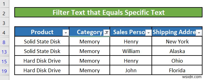 Excel でテキスト フィルタを使用する方法 (5 つの例)