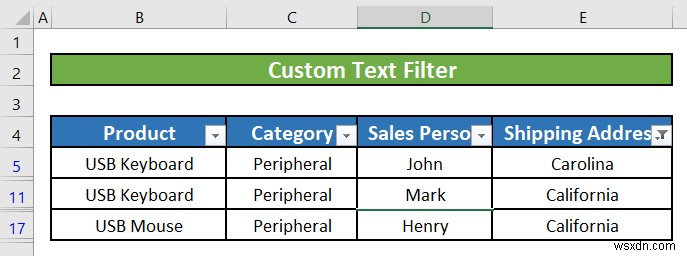 Excel でテキスト フィルタを使用する方法 (5 つの例)