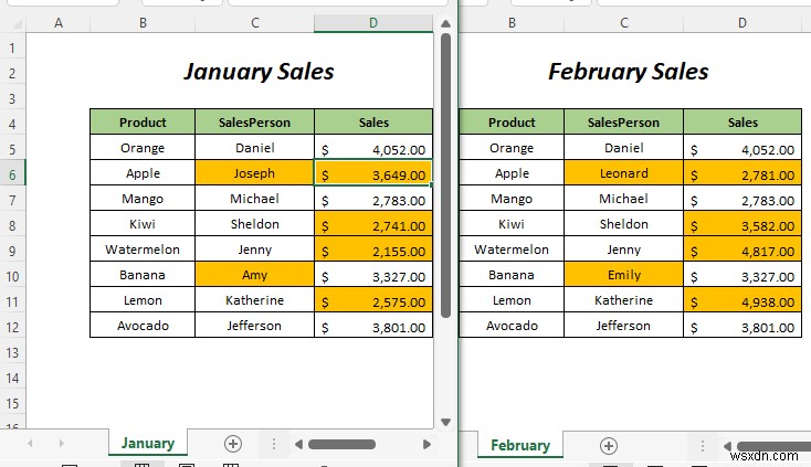2 つの Excel シートを比較して違いを強調する方法 (7 つの方法)
