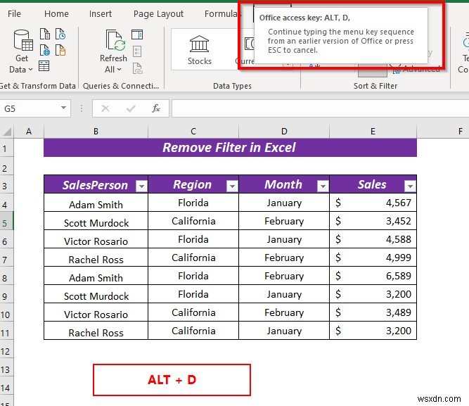 Excel でフィルターを削除する方法 (5 つの簡単で迅速な方法)