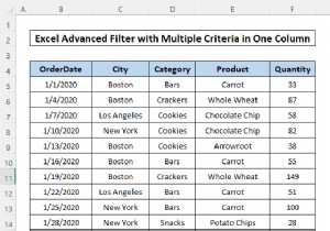 Excel の 1 つの列に複数の基準に基づいて高度なフィルタを適用する