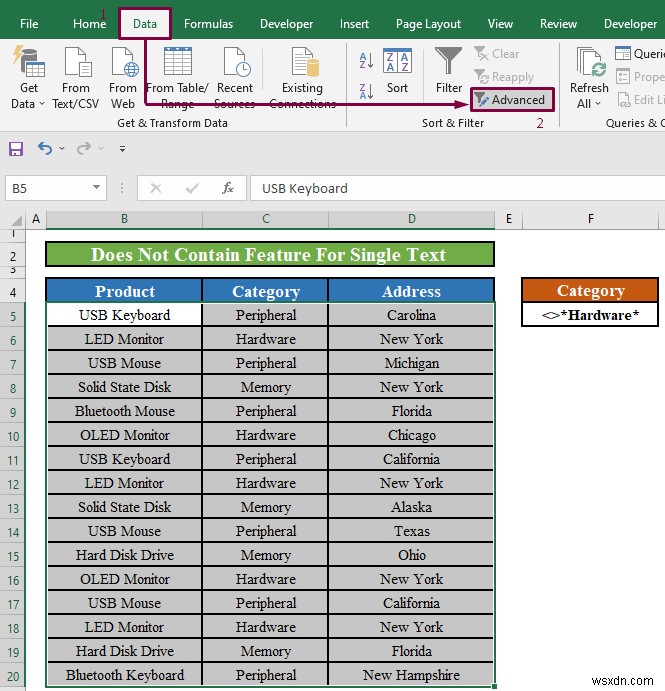 Excel の高度なフィルタ:[次を含まない] を適用 (2 つの方法)