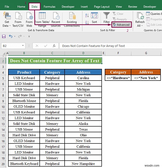 Excel の高度なフィルタ:[次を含まない] を適用 (2 つの方法)