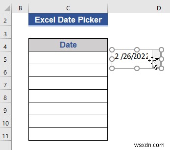 列全体の Excel 日付ピッカー