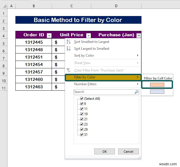 Excel で色でフィルター処理する方法 (2 つの例)