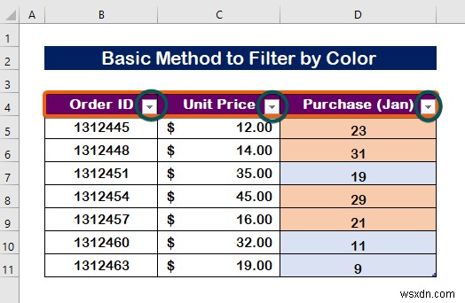 Excel で色でフィルター処理する方法 (2 つの例)
