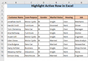 Excelでアクティブな行（選択中の行）を強調表示する3つの方法