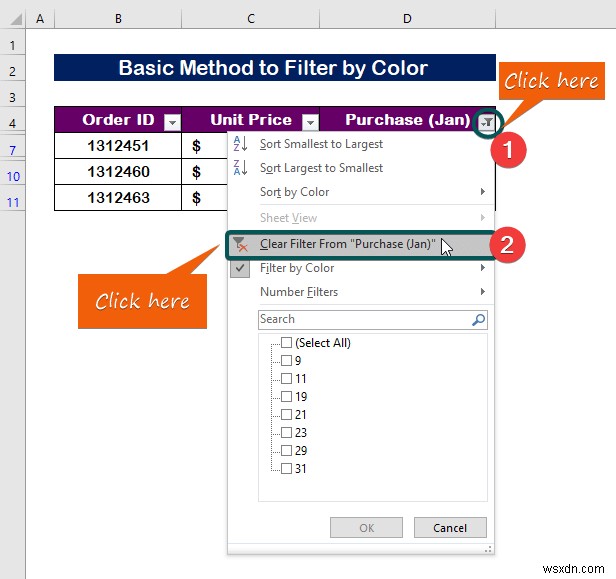 Excel で色でフィルター処理する方法 (2 つの例)