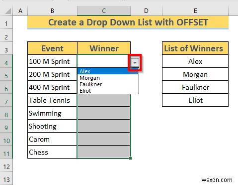 Excel OFFSET を使用して動的なドロップダウン リストを作成する方法 (3 つの方法)