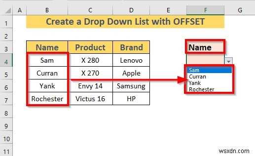 Excel OFFSET を使用して動的なドロップダウン リストを作成する方法 (3 つの方法)
