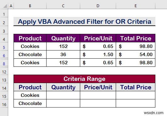 Excel VBA:範囲内に複数の基準がある高度なフィルター (5 つのメソッド)