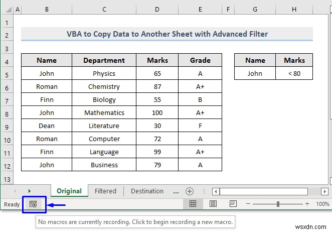 Excel で高度なフィルタを使用してデータを別のシートにコピーする VBA