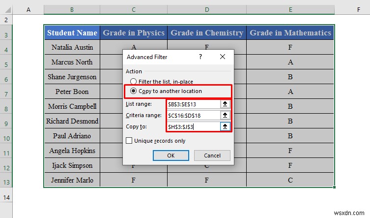 高度なフィルタを適用して Excel の別の場所にコピーする方法