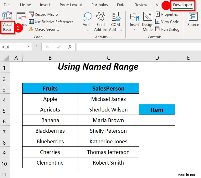 Excel の VBA でデータ検証リストに名前付き範囲を使用する方法