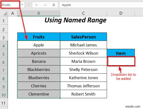 Excel の VBA でデータ検証リストに名前付き範囲を使用する方法