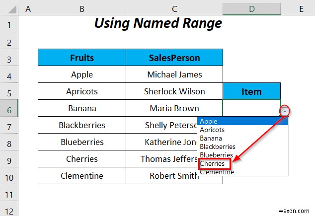 Excel の VBA でデータ検証リストに名前付き範囲を使用する方法