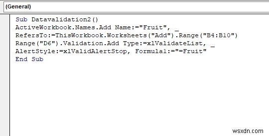 Excel の VBA でデータ検証リストに名前付き範囲を使用する方法