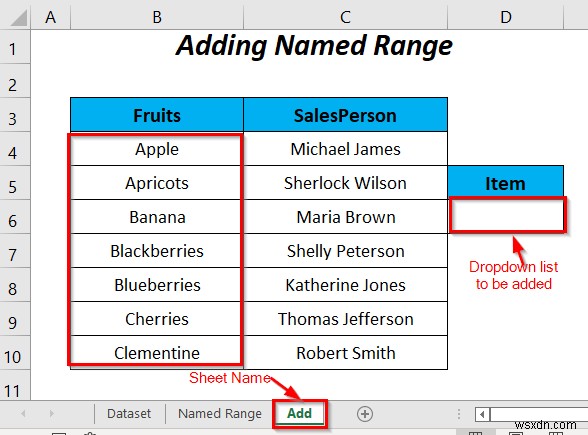 Excel の VBA でデータ検証リストに名前付き範囲を使用する方法