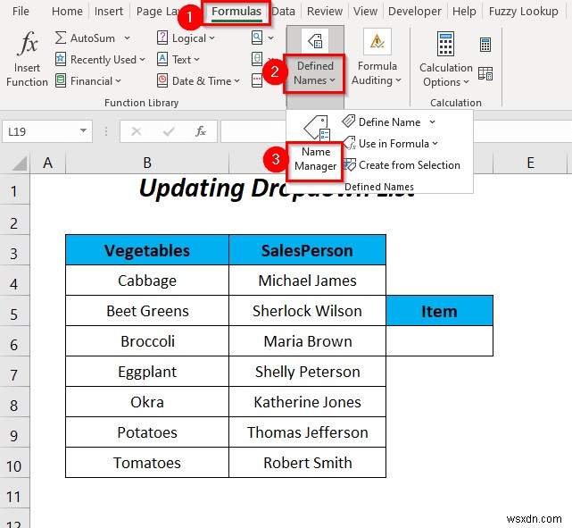 Excel の VBA でデータ検証リストに名前付き範囲を使用する方法