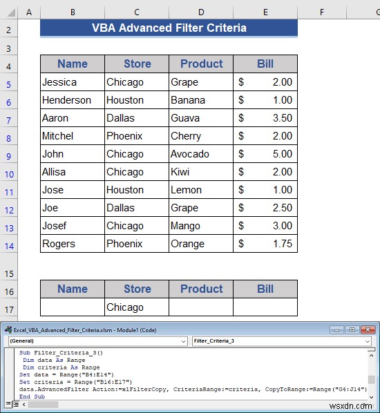 高度なフィルタ基準を使用した Excel VBA の例 (6 ケース)