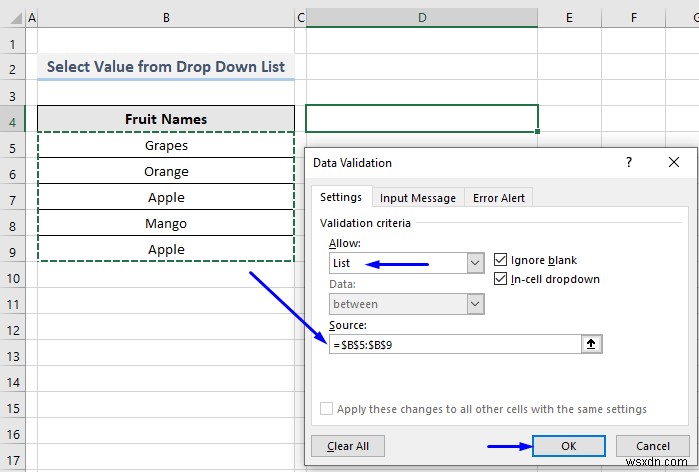 Excel のドロップダウン リストから値を選択する VBA (2 つの方法)