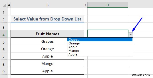 Excel のドロップダウン リストから値を選択する VBA (2 つの方法)
