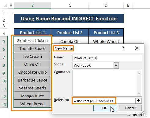 Excel でスペースを含む依存ドロップダウン リストを作成する方法