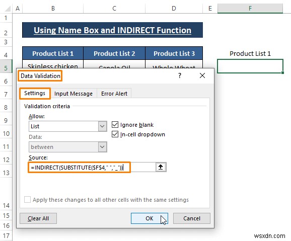 Excel でスペースを含む依存ドロップダウン リストを作成する方法