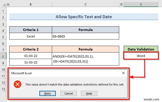 Excel の 1 つのセルに複数のデータ検証を適用する方法 (3 つの例)
