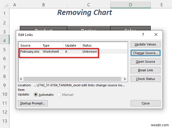 [修正]:Excel のリンクの編集でソースの変更が機能しない