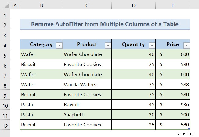 Excel VBA:オートフィルターが存在する場合は削除する (7 つの例)