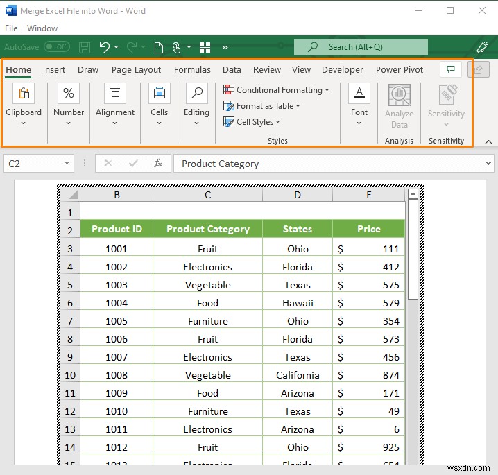 Excel ファイルを Word 文書にマージする方法