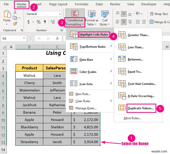 Excel で重複する行を列に置き換える方法 (4 つの方法)