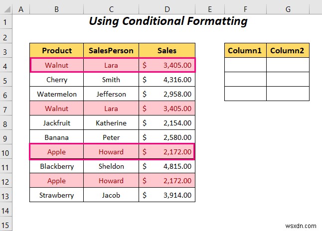 Excel で重複する行を列に置き換える方法 (4 つの方法)