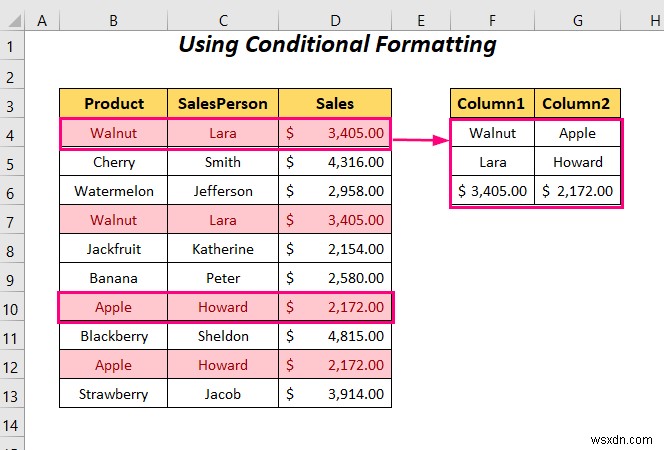 Excel で重複する行を列に置き換える方法 (4 つの方法)