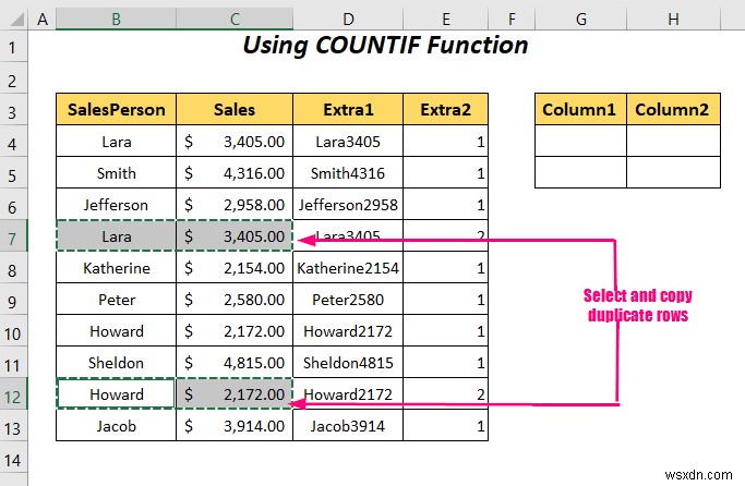 Excel で重複する行を列に置き換える方法 (4 つの方法)