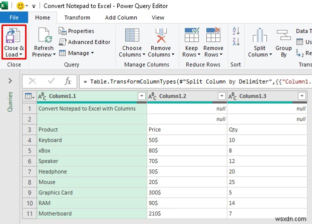列を含む Excel でメモ帳またはテキスト ファイルを開く方法 (3 つの簡単な方法)