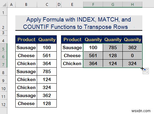 Excel で基準に基づいて行を列に転置する方法 (2 つの方法)
