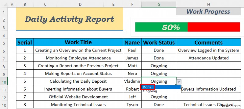 Excel で毎日の活動レポートを作成する方法 (5 つの簡単な例)