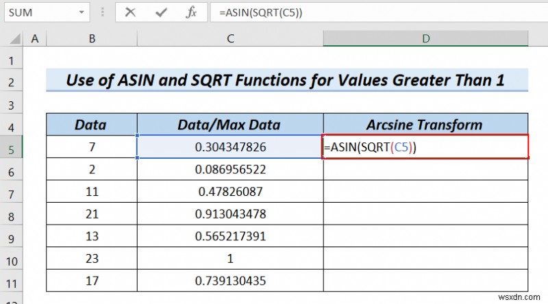 Excel でデータをアークサイン変換する方法 (4 つの便利な方法)