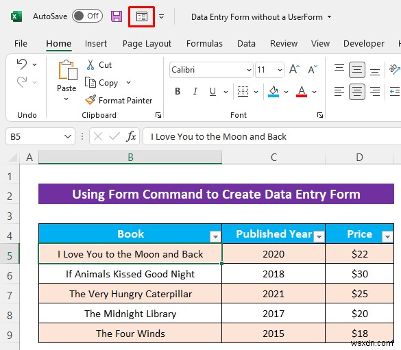 ユーザー フォームを使用せずに Excel データ入力フォームを作成する方法