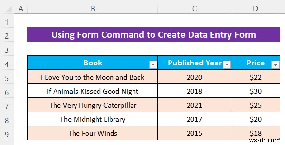 ユーザー フォームを使用せずに Excel データ入力フォームを作成する方法