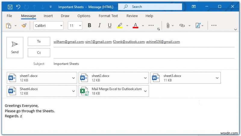 添付ファイル付きで Excel から Outlook に差し込み印刷する方法 (2 つの例)