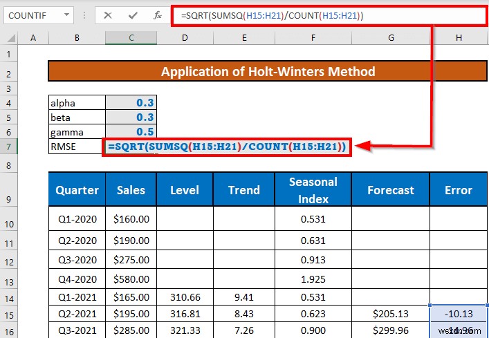 Excel で Holt-Winters 指数平滑法を実行する (簡単な手順)