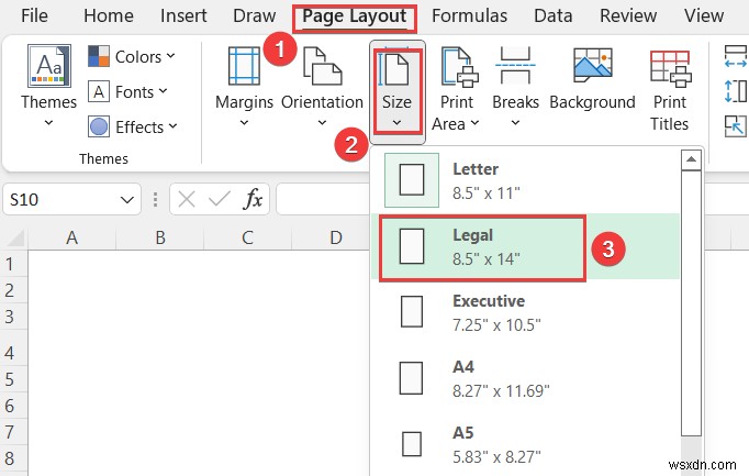 Excel でリーガル用紙サイズを追加する方法