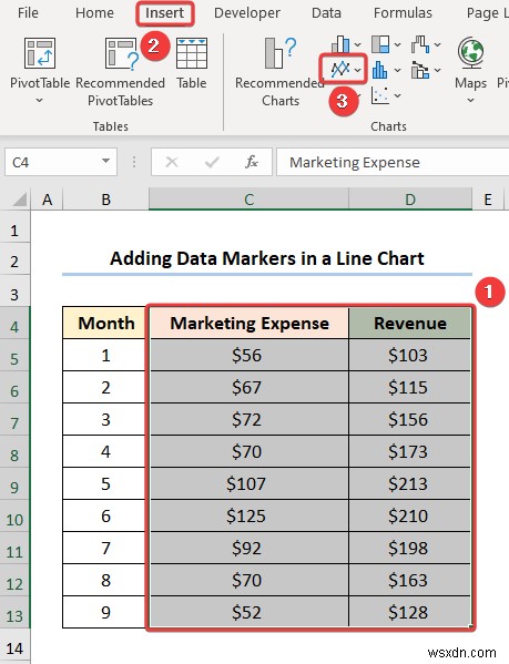 Excel でデータ マーカーを追加する方法 (2 つの簡単な例)